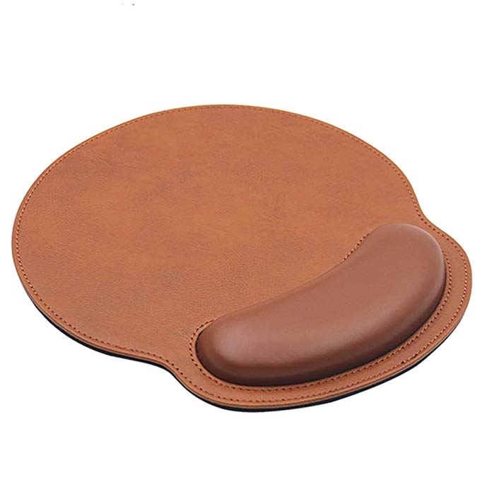 RICHEN Ergonomic PU Leather Mouse Pad with Wrist Support,Comfort Memory Foam,Waterproof Surface，Non- Slip Rubber Base for Computer Laptop & Mac,Lightweight Rest for Home,Office & Travel (Brown)