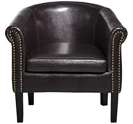 HOMCOM Elegant Contemporary PU Leather Tub/Barrel Club Arm Seat Chair - Dark Brown