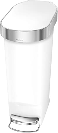 simplehuman 40 Liter / 10.6 Gallon Slim Kitchen Step Liner Rim, White Plastic Trash can