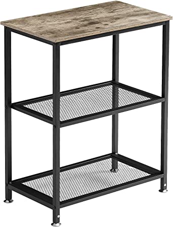 VECELO Tall End Side Tables,30" Height Nightstand with 3-Tier Storage Shelf for Bedroom Living Room Kitchen Hallway Study, Easy Assembly,Industrial Style, Misty Gray