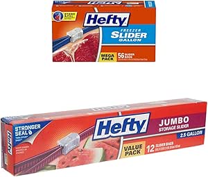 Hefty Bundle | Hefty Slider Jumbo Storage Bags, 2.5 Gallon Size, 12 Count and Hefty Slider Freezer Storage Bags, Gallon Size, 56 Count