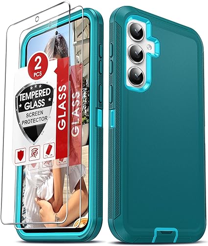 LeYi for Samsung Galaxy S23-FE-Case: S23FE/ S 23 FE Case with 2 PCS Tempered Glass Screen Protector, Heavy Duty 3 in 1 Samsung S23 FE Case, Military Grade Shockproof Phone Case for S23 FE 5G, Teal