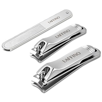 Nail Clippers - Fingernail and Toenail with Nail Filer. Manicure, Pedicure Clipper set of 3 pcs. Stainless Steel, Super Sharp, Sturdy Trimmer for all Nail Care. Unisex. Thick Nails, by Laffino.