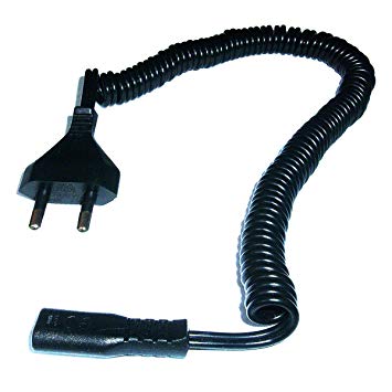 1.8m Philips 2.5A 250V UK 2 Pin Shaver Coiled Cable Mains Lead - Black - See Description for Philips Shaver Compatibility