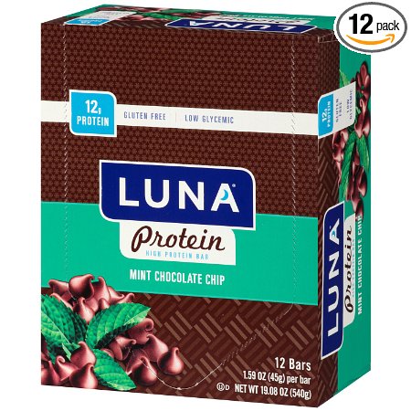 LUNA PROTEIN - Gluten Free Protein Bar - Mint Chocolate Chip - (1.59 Ounce Snack Bar, 12 Count)