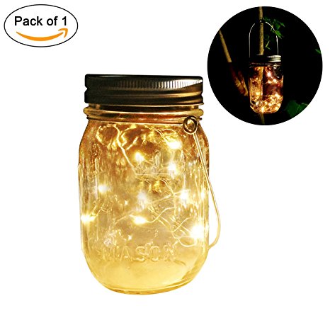 Solar Mason Jar Lights,(Jar & Hanger Included) Warm White Fairy Firefly Led String jar Lights,Best for Garden Patio Outdoor Solar Lanterns,Hanging Tree Yard,Path Lights