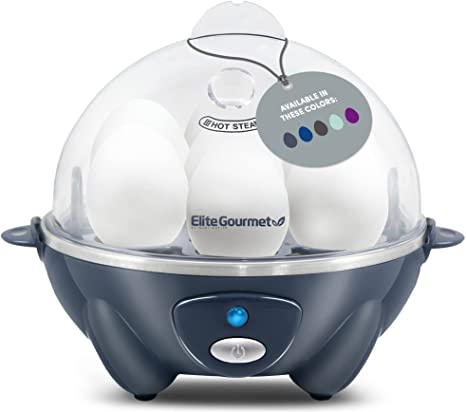 Elite Gourmet EGC700BG# Rapid Egg Cooker, 7 Easy-To-Peel, Hard, Medium, Soft Boiled Eggs, Poacher, Omelet Maker, Auto Shut-Off, Alarm, 16-Recipe Booklet, BPA-Free, Cobalt