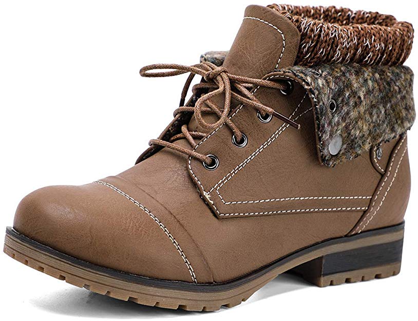 HKR Womens Ankle Boots with Fur Ladies Lace Up Leather Combat Booties Warm Snow Shoes