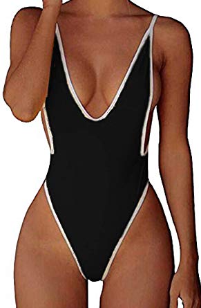 CROSS1946 Sexy Womens Monokini Deep V One Piece Backless Cheeky Swimwear Semi Thong Bikini