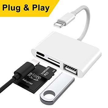 SD Card Reader, 4 in 1 Card Reader Adapter with USB 2.0 Female OTG Adapter Cable, SD/TF Card Reader, PD Port Compatible with iPhone x/xs/5/5s/6/6s/6 Plus/7/7s/7/8/8 Plus/Pad/Se/Xr/10 - No Need APP