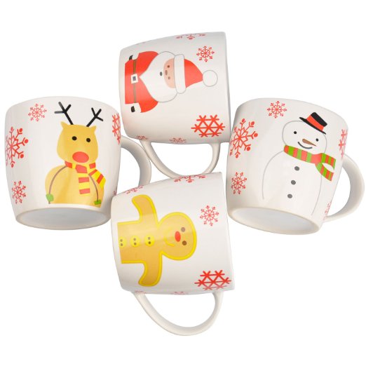 Puregadgets Christmas Novelty Mug Set Adult Size with Snowman Gingerbread Man Father Christmas and Rudolf the Reindeer Mugs