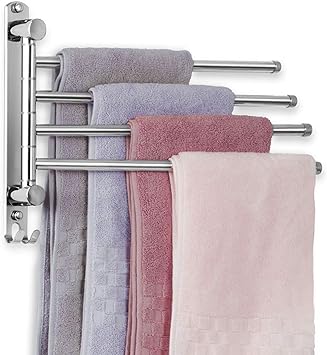 Swivel Bathroom Towel Rack JSVER Towel Rack Wall Mounted, SUS304 Stainless Steel Towel Bar, 4-Arm Space Saving Towel Hanger, Towel Racks for Bathroom, Kitchen