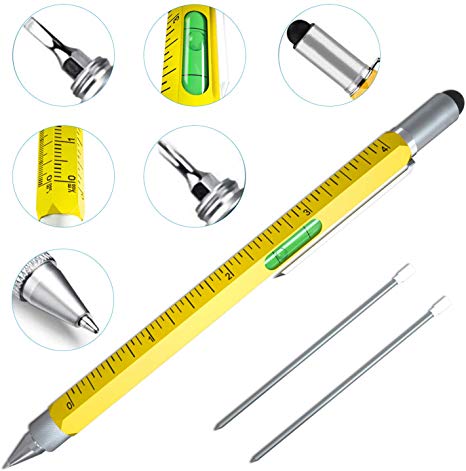 Cool Pen Gifts for Men, Cutier 6-in-1 Multi Tool Tech Pen Gadgets Tools for Men, Personalized Gifts for Dad or Him, Funny Gift for Christmas, Father's Day Valentines or Birthdays Gifts (Yellow)
