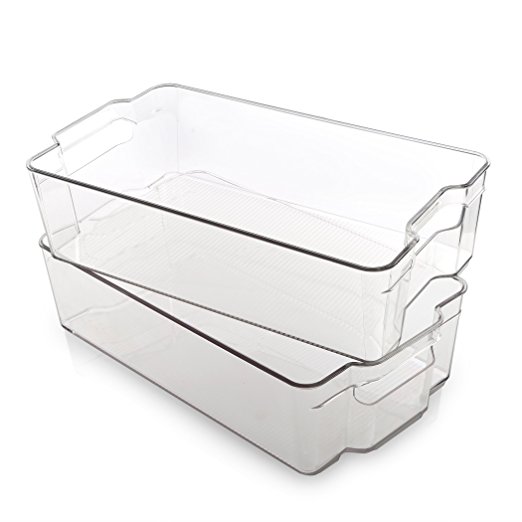 BINO Stackable Rectangular Plastic Storage Organizer Bin, X-Large - 2 PACK - Clear and Transparent Nesting Container for Home and Kitchen