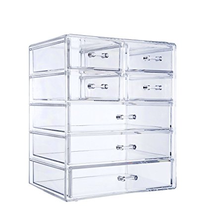 SortWise ® 7 Drawer Large Compartment Clear Acrylic Cosmetic Makeup Organizer Cube Display Case Container Cabinet for Cosmetics Beauty Nail Polish Bathroom Storage Office Supplies