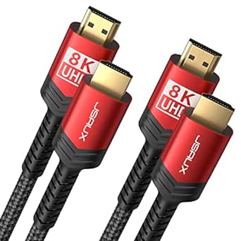 JSAUX 8K HDMI Cables 2.1 2-Pack 1.8M, 48Gbps 8K & 4K Ultra High Speed Braided HDMI Cord, 4K@120Hz 144Hz, 8K@60Hz, HDCP 2.2 & 2.3, HDR 10, eARC Compatible with Laptop Monitor UHD TV PS5 PS4 Dolby -Red