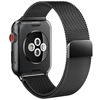 For Apple Watch Band 38mm Black Replacement Milanese Loop Metal Strap with Magnetic Clasp for iWatch 1 2 3 (38mm-Black)