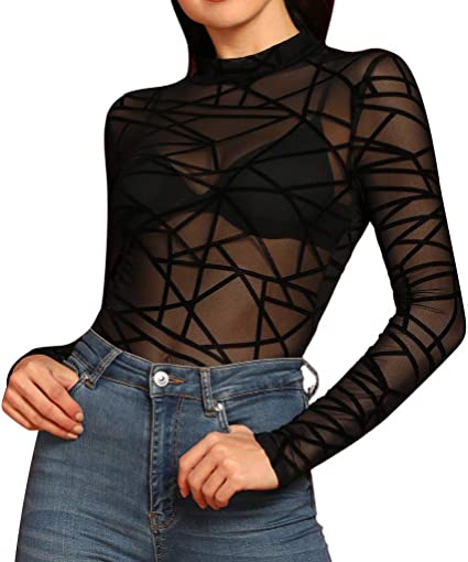 Womens Mesh Sheer See-Through Long Sleeve Crop Top Sexy Sweatshirt Short Hoodie