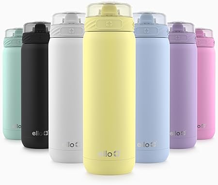 Ello Cooper Stainless Steel Water Bottle with Straw and Carry Handle, Double Walled and Vacuum Insulated Metal, Leak Proof Locking Lid with Soft Silicone Spout, Reusable, BPA Free, 22oz, 32oz, 40oz