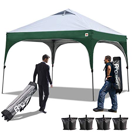 ABCCANOPY Pop up Canopy Beach Canopy 10'x10'Better Air Circulation Canopy with Wheeled Backpack Carry Bag 4 x Sandbags, 4 x Ropes&4 x Stakes(Grey with Green)