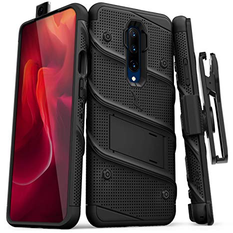 ZIZO Bolt Series OnePlus 7 Pro Case | Military-Grade Drop Protection w/Kickstand Bundle Includes Belt Clip Holster   Lanyard Black Black