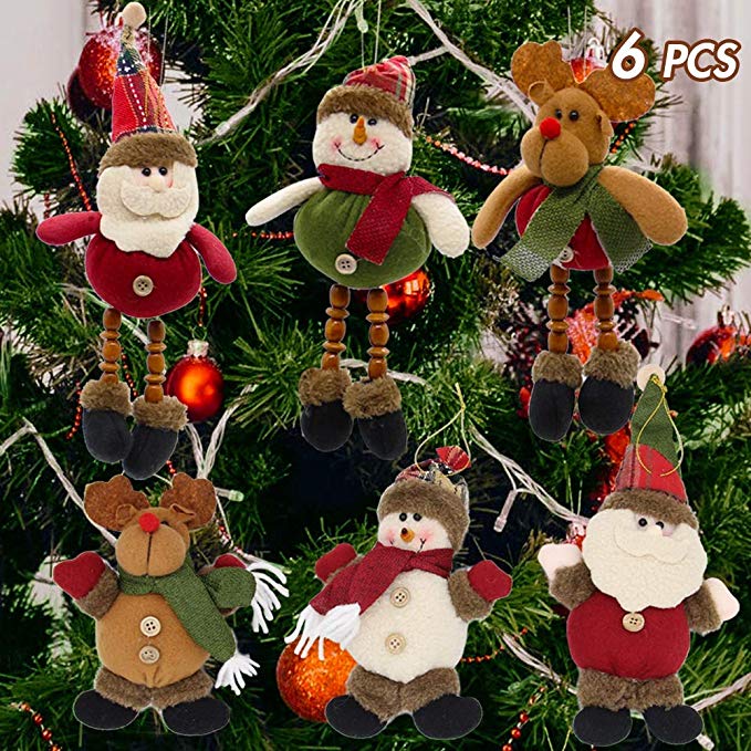 Lulu Home Christmas Tree Ornaments, Xmas Hanging Plush Decorations Holiday Party Santa, Snowman, Reindeer