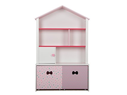 LUCKUP Kids Furniture Children Wood 3-Tier Tall Shelf Bookcase with Two Removable Drawer, Pink