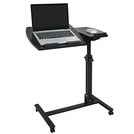 ZENY Laptop Rolling Cart Stand Portable Notebook Desk Table w/ Lockable Casters, Tilting Surfaces Adjustable Workstation, Height Adjustable 24" to 37.4"