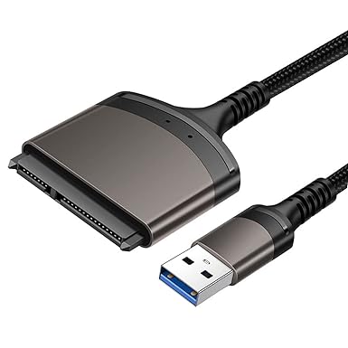 EasyULT USB 3.0 to SATA Adapter for 2.5" HDD/SSD, USB 3.0 to 2.5” SATA III Hard Drive Adapter Aluminum Shell Nylon Cord, Supports UASP, External Converter for SSD/HDD Data Transfer -Grey
