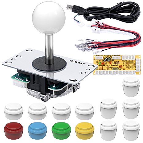 Quimat Updated Version Arcade Game DIY Parts Kit, Zero Delay USB Encoder 8way/4way Joystick and 13 Function Buttons for PC and Raspberry Pi QR11-W
