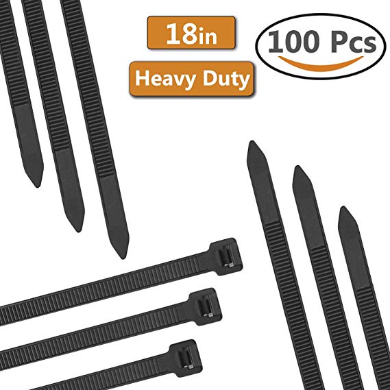 Dekun 18" Heavy Duty Cable Zip Ties, Ultra Strong 175 LB Tensile Strength Industrial Grade Wire Straps, Black & White (100 Piece)