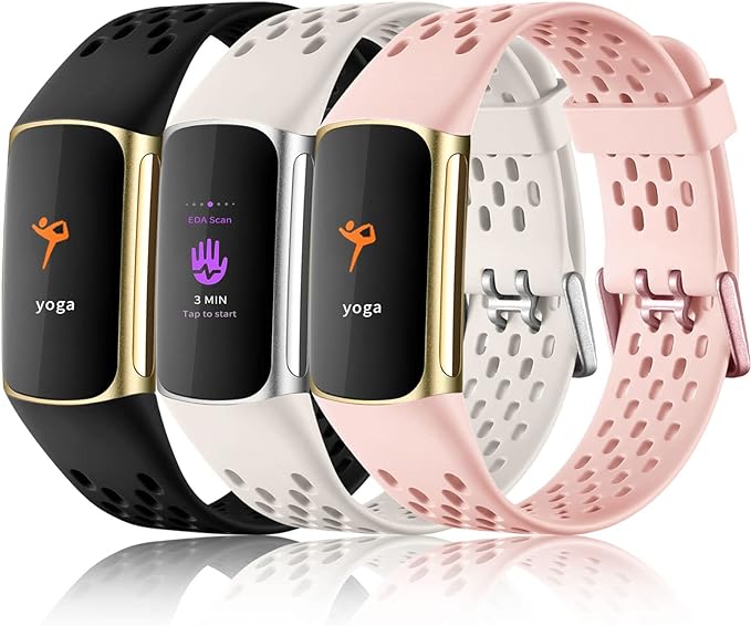 Maledan Band Compatible with Fitbit Charge 5 Bands for Women Men, Breathable and Waterproof Wristband Replacement Bracelet Strap for Fitbit Charge 5 Fitness Tracker Accessories, 3 Packs