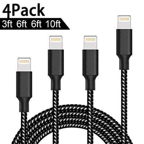 Lightning Cable, JEHOO 4 Pack [3FT 6FT 6FT 10FT] Nylon Braided Syncing and Charging Cable Lightning to USB Charge Cord for iPhone X/8/8 Plus/7/7 Plus/6s Plus/6s/iPad/iPod and More