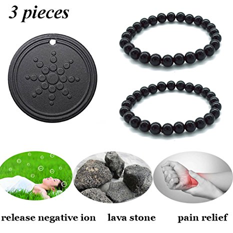 Anti Radiation Shield EMF Neutralizer Negative Ions Energy Pendant & Magnetic Therapy Bracelet Pain Relief for men and women(one pack pendant and two pack bracelets)