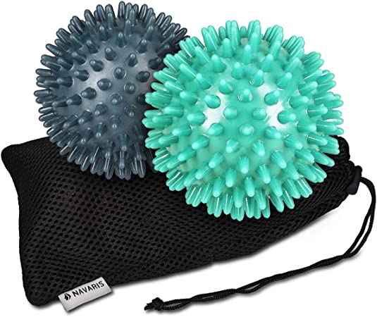 Navaris Balle de massage - Lot de 2 balles de massage à picots Ø 8cm rigidité moyenne et dure - Boule avec picot sport fitness pilates relaxation