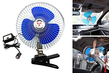 Jhua 12V 8 inch Car Oscillating Fan Automobile Car Fan Vehicle Cooling Fan With Clip Cigarette Lighter Plug Black