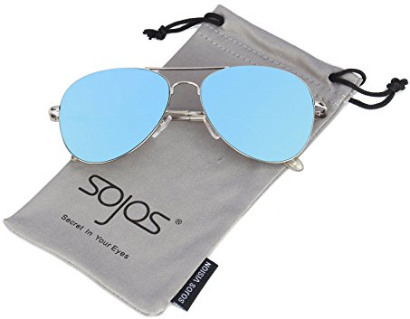 SojoS Classic Aviator Mirrored Flat Lens Sunglasses Metal Frame with Spring Hinges SJ1030