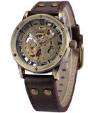 AMPM24 Vintage Bronze Roman Automatic Mechanical AMPM24 Skeleton Brown Leather Strap Wrist Watch PMW362