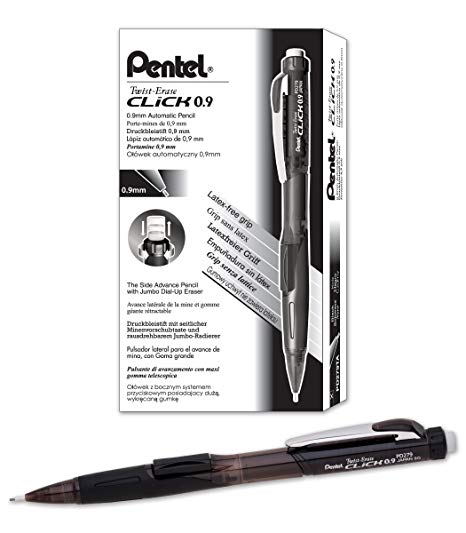 Pentel Twist-Erase CLICK Mechanical Pencil (0.9mm) Assorted Black Barrels, Color May Vary,  Box of 12 (PD279TA)