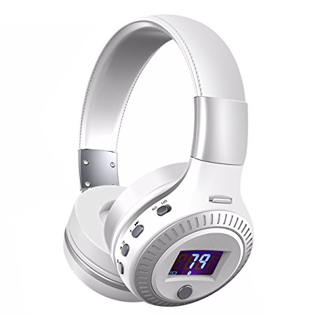 Bluetooth Headset, ELEGIANT Multifunction Bluetooth 4.0 Wireless Stereo Rechargeable Headphones with Digital Display Mic/FM Radio/TF SD Card Slot/3.5mm Audio AUX Compatible with all Bluetooth devices White