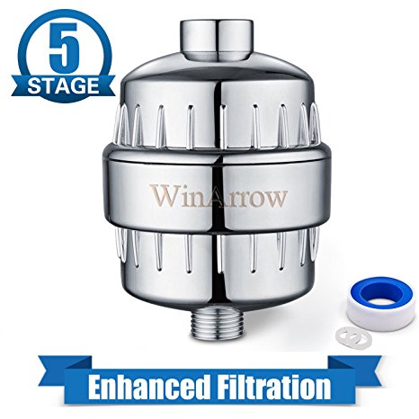 WinArrow 5-Stage High Output Universal Shower Filter with Replaceable Filter Cartridge Let Your Hair and Skin Healthier Free Teflon Tape - Chrome