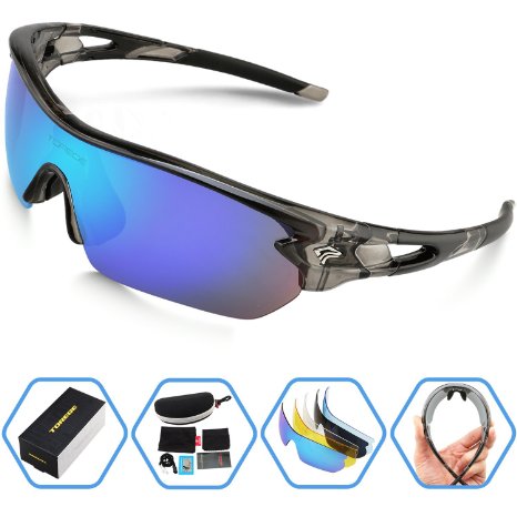 Torege Polarized Sports Sunglasses With 5 Interchangeable Lenes for Men Women Cycling Running Driving Fishing Golf Baseball Glasses TR002