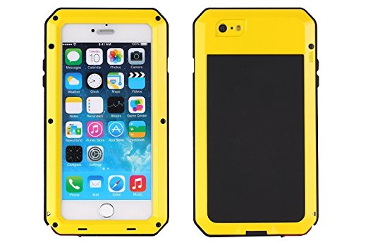 iPhone 6 case, Shockproof Dustproof Water Resistant iPhone 6S Case Aluminum Alloy Metal Gorilla Glass Cover CaseFor Apple iPhone 6 /iPhone 6S 4.7 inch-Yellow