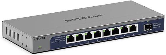 NETGEAR 8-Port 1G/10G Gigabit Ethernet Unmanaged Switch (GS108X) - with 1 x 10G SFP , Desktop or Rackmount, and Limited Lifetime Protection