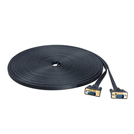 DTECH Slim Flat VGA to VGA Cable 75 ft Male to Male Connector for Computer Monitor 1080p - 23m - Black