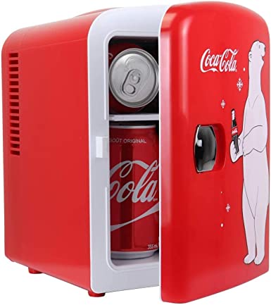 Coca Cola Mini Fridge Polar Bear 4 Liter/6 Can Portable Fridge/Mini Cooler for Food, Beverages, Skincare -Use at Home, Office, Dorm, Car, Boat-AC & DC Plugs Included, Red