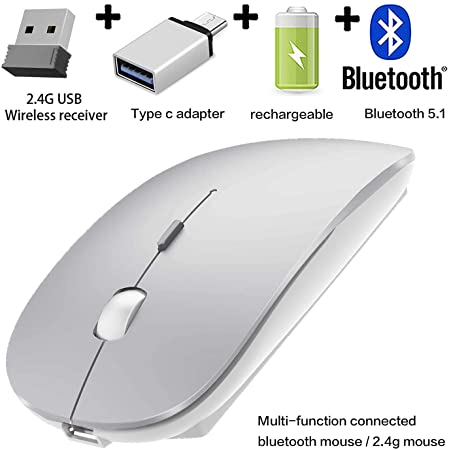 Bluetooth Mouse for ipad Laptop Mac Bluetooth Mouse for MacBook Pro MacBook Air Chromebook Laptop Desktop Computer iMac (Dual-Mode mous Silver)