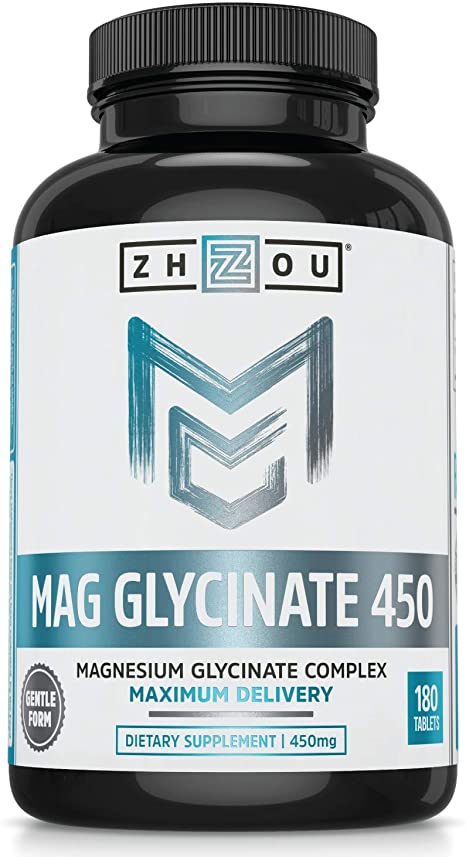 Magnesium Glycinate Complex 450 mg Tablets - Formulated for Calm, High Absorption, Muscle Relax & Gentle Digestion, Vegan, Non-GMO, Gluten-Free, Soy Free, Bioavailable, 180 Tablets