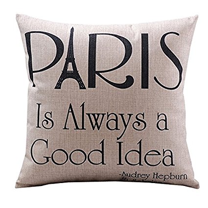 Createforlife Cotton Linen Decorative Throw Pillow Case Cushion Cover Paris is Always a Good Idea Square 18"