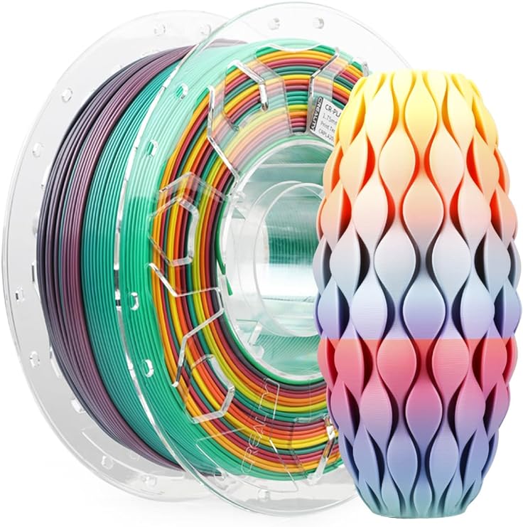 Creality PLA Filament 1.75mm, 3D Printer Filament, 1.0kg (2.2lbs) Spool, No Warp Enhanced Toughness, Dimensional Accuracy ±0.03mm Printing Filament, for FDM 3D Printers (Rainbow)